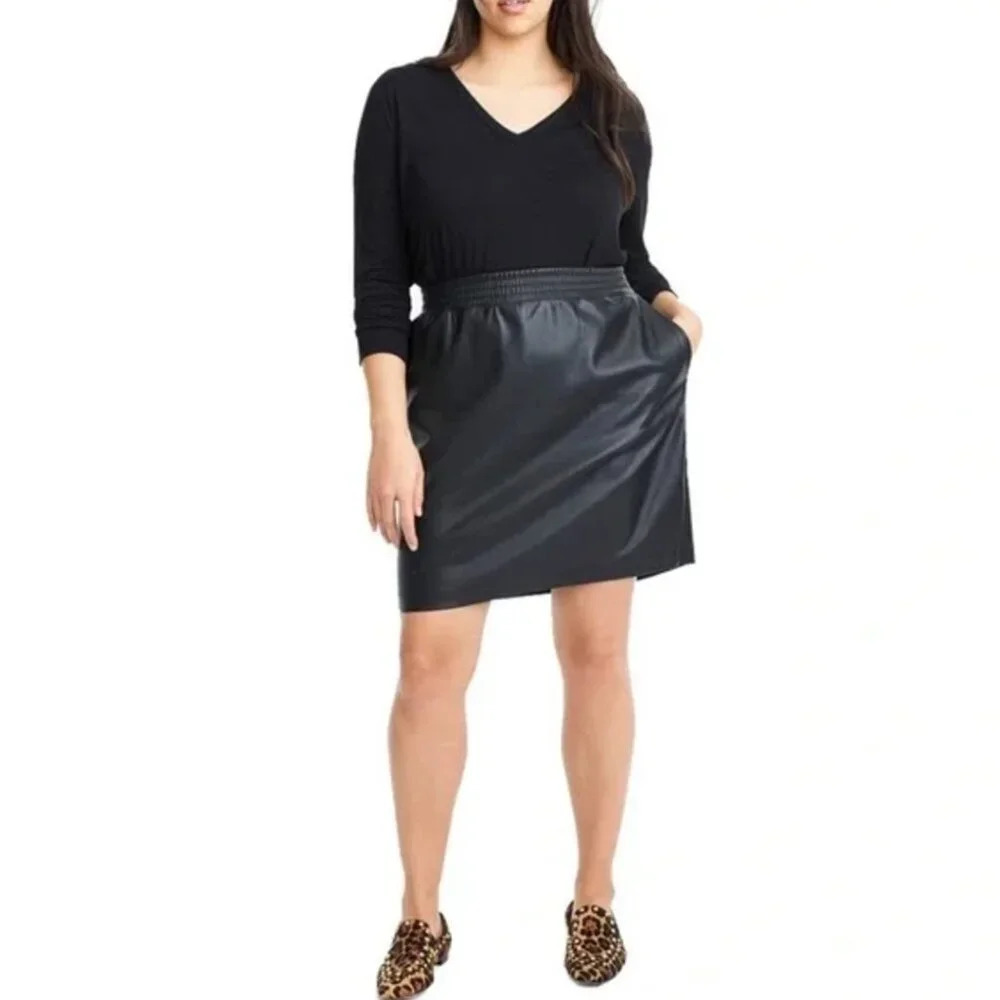 Universal Standard J. Crew Leather Skirt Faux Vegan Pockets Black Plus Size 2X